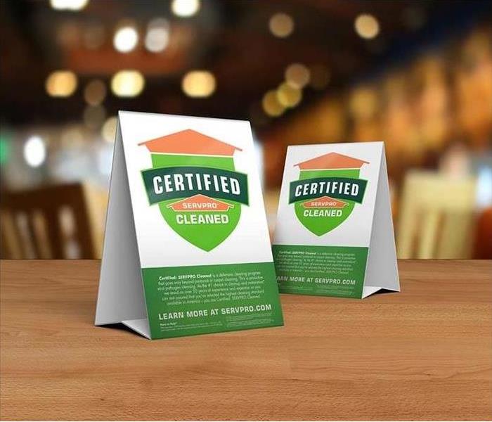 Certified: SERVPRO Cleaned Place cards on a table
